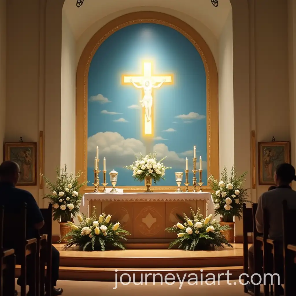 Eucharistic-Mass-in-a-Tranquil-Chapel-with-FlowerAdorned-Altar