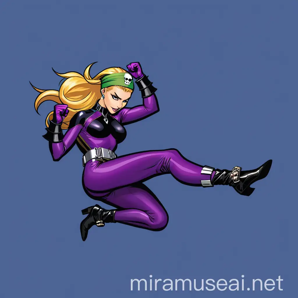 Warrior Woman in Comic Book Style Performing a Flying Kick