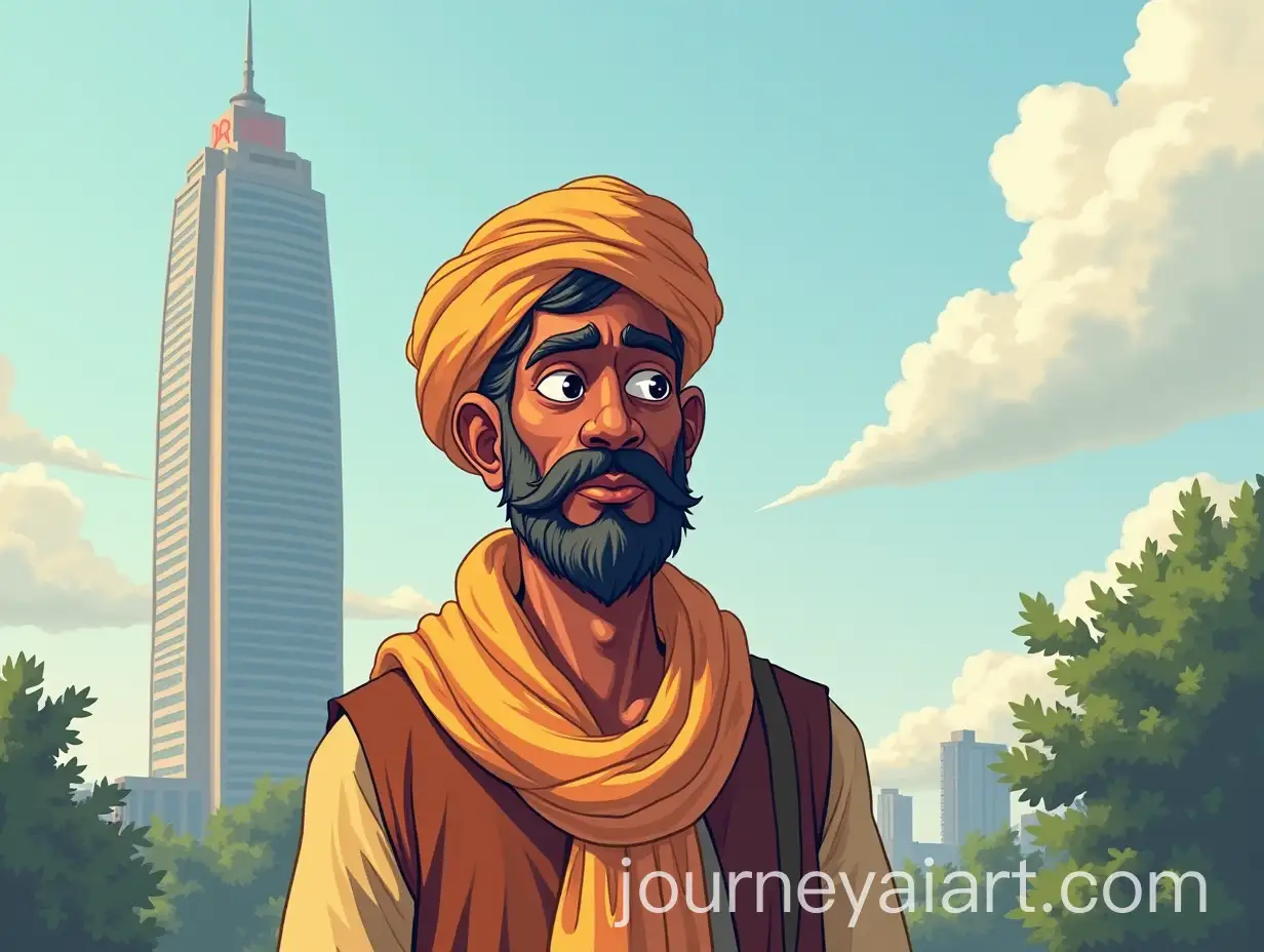 Character-Portrayed-in-Mumbai-with-Skyscraper-in-Background-Reflecting-Health-Struggles