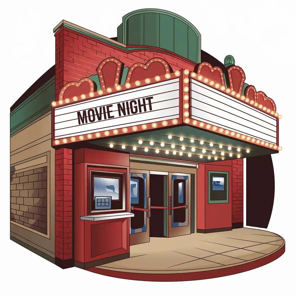 LOGO Design for Movie Night Vector Logo Featuring Realistic Old Movie Theater with Clear Background