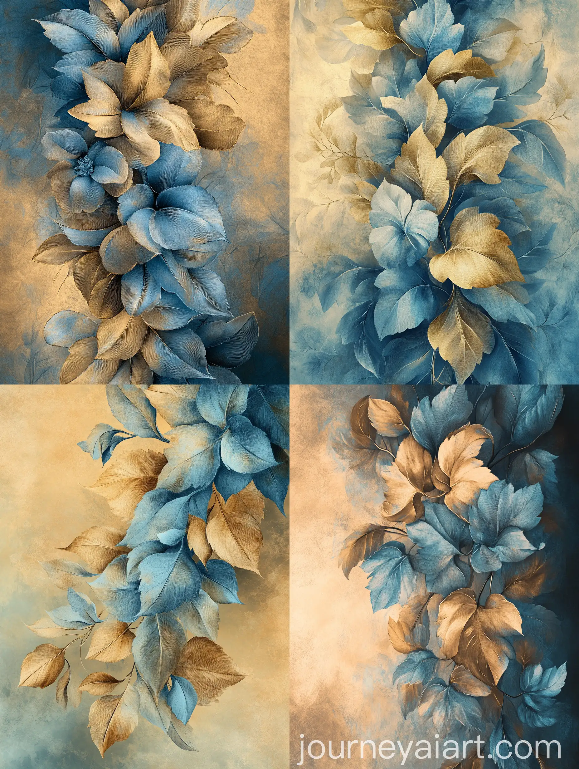 Elegant-Abstract-Foliage-in-Muted-Blue-and-GoldenYellow-Hues