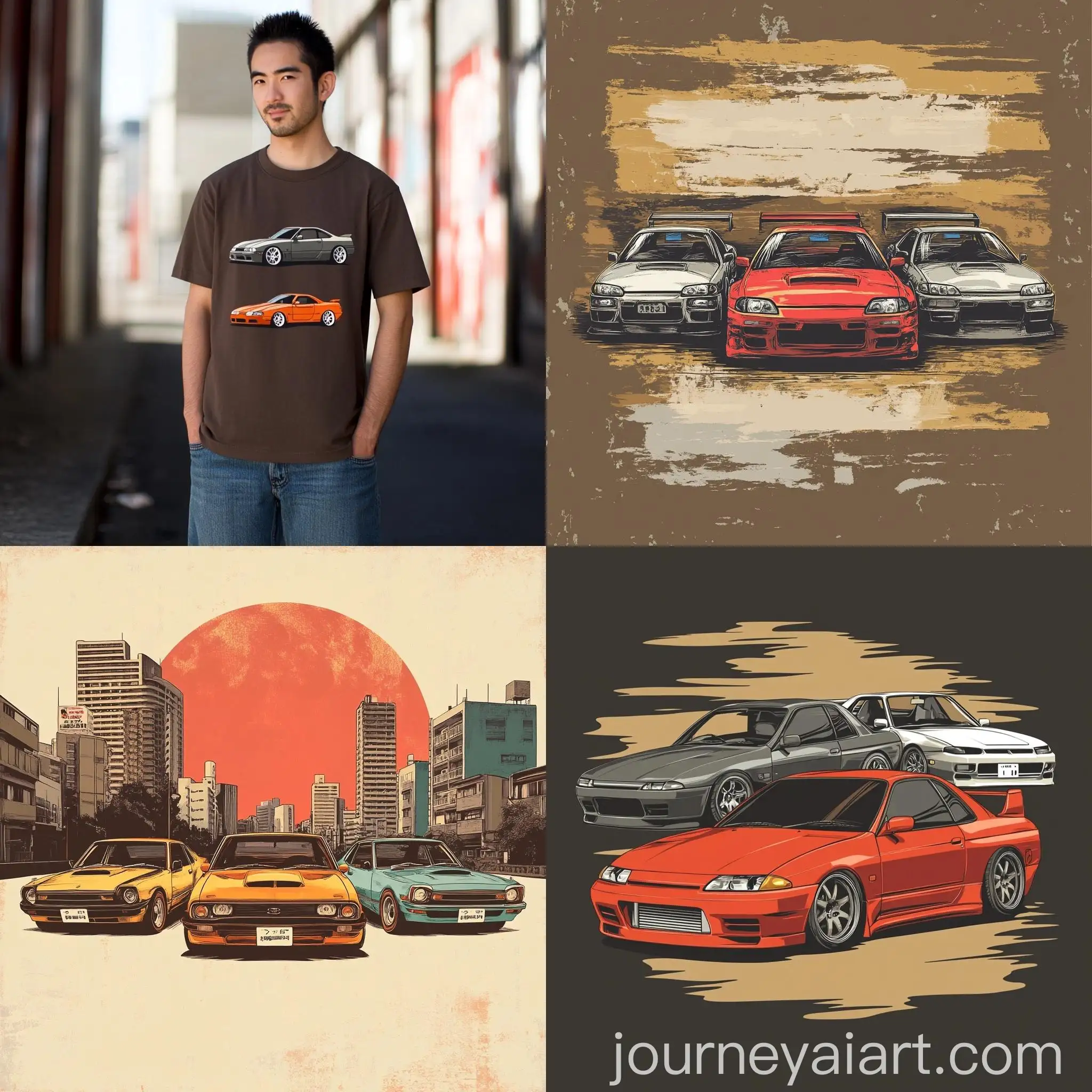 Boxy-Brown-Shirt-with-Screen-Print-of-3-Small-JDM-Cars