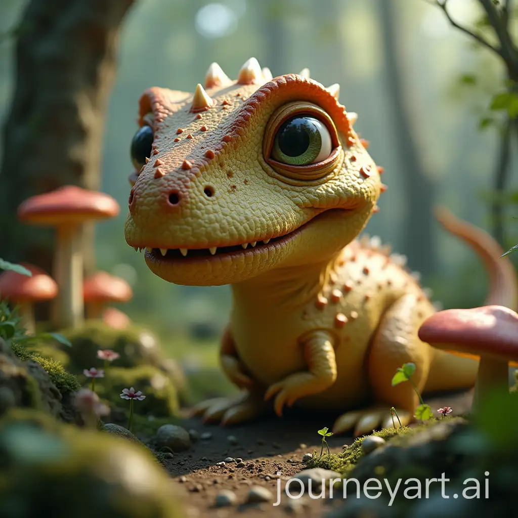 Happy-GiantEyed-Half-Dinosaur-Half-Mushroom-Creature-in-a-Jungle