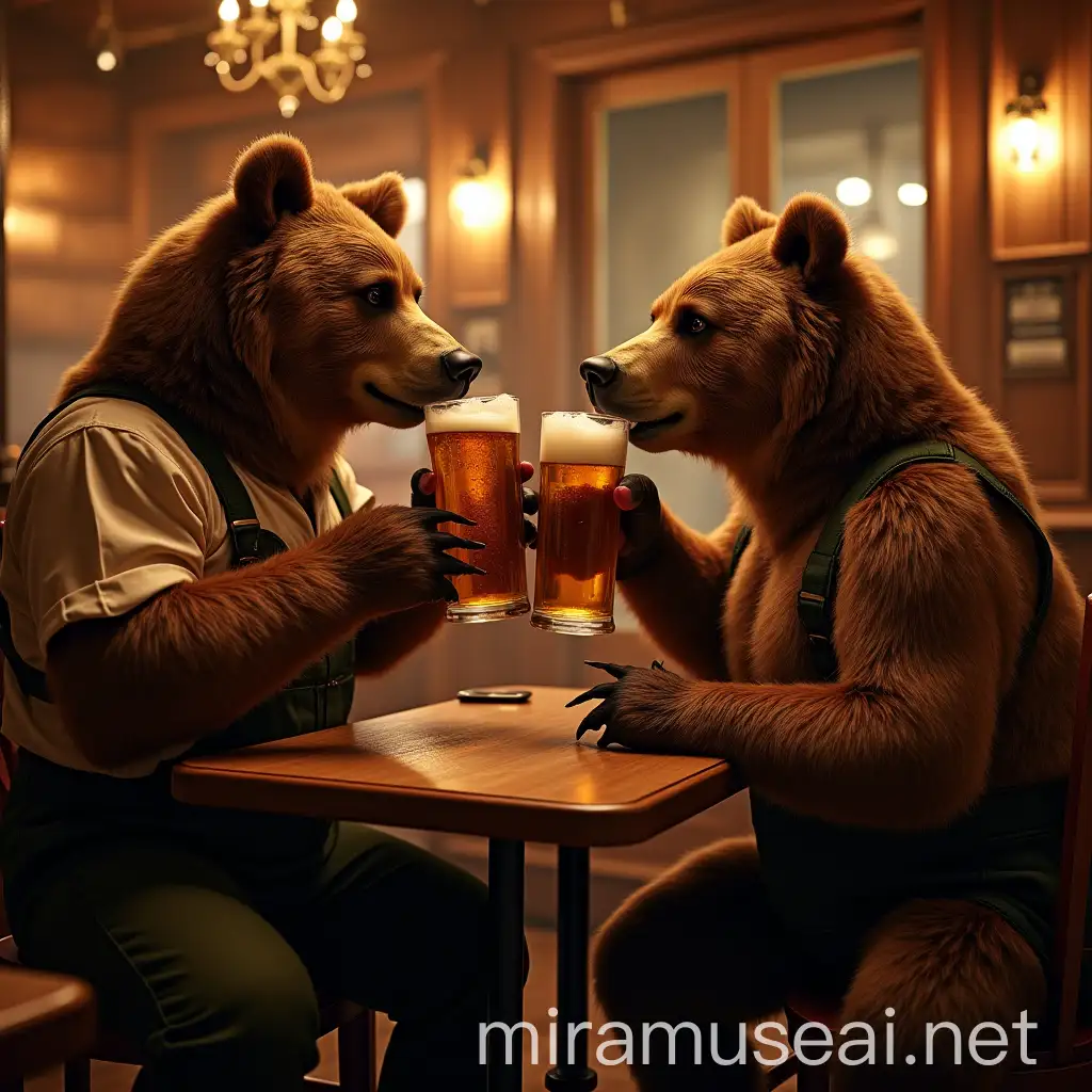 Bears Drinking Beer in a German Beerhouse