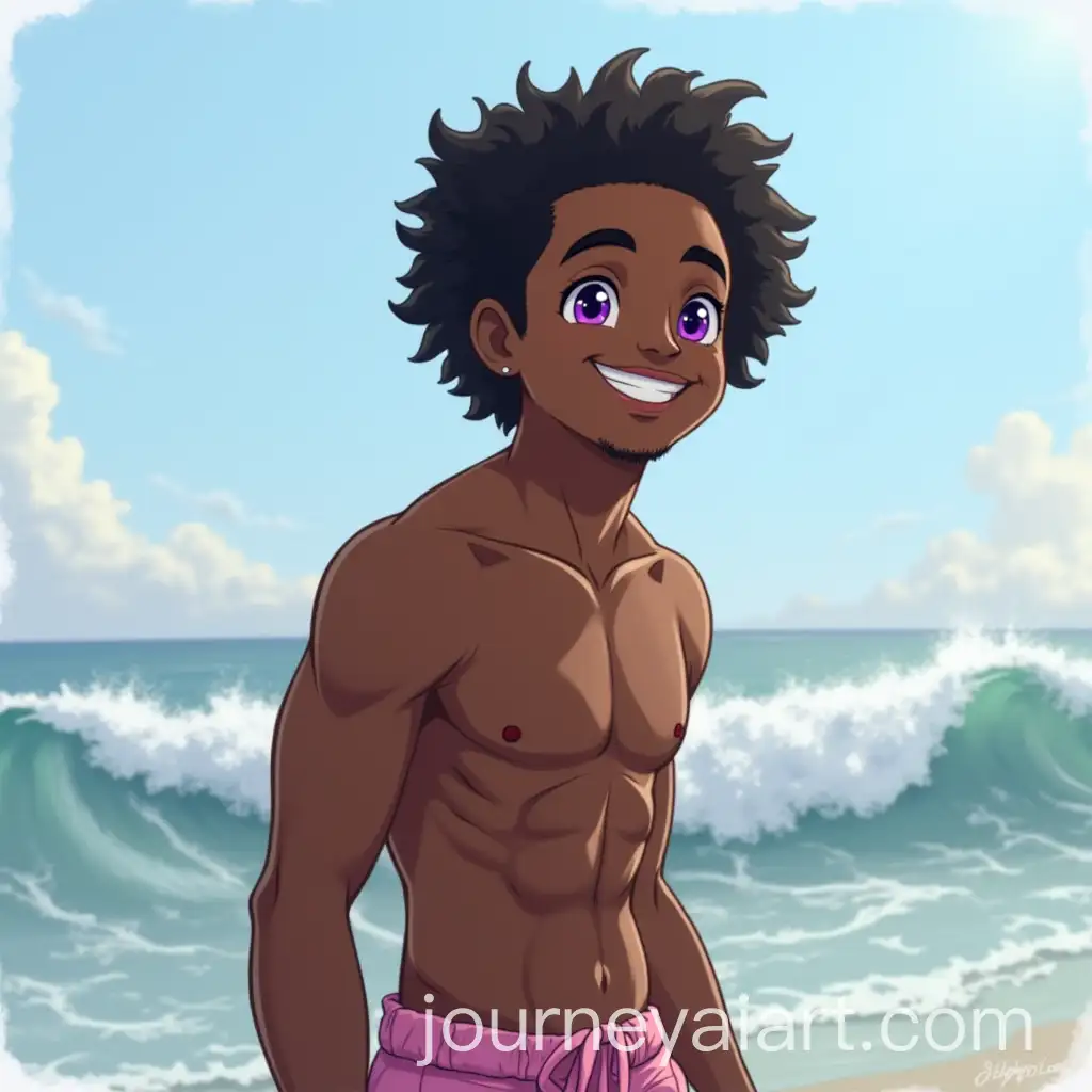 Joyful-Black-Male-with-Violet-Eyes-Enjoying-Beach-Waves