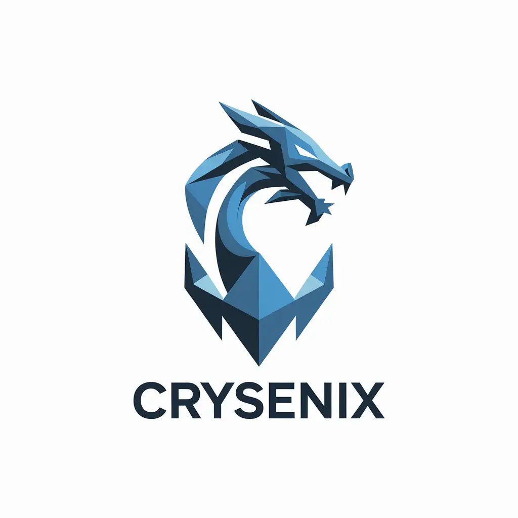 LOGO Design for Crysenix Minimalistic Ice Dragon in C Shape with Clear Background