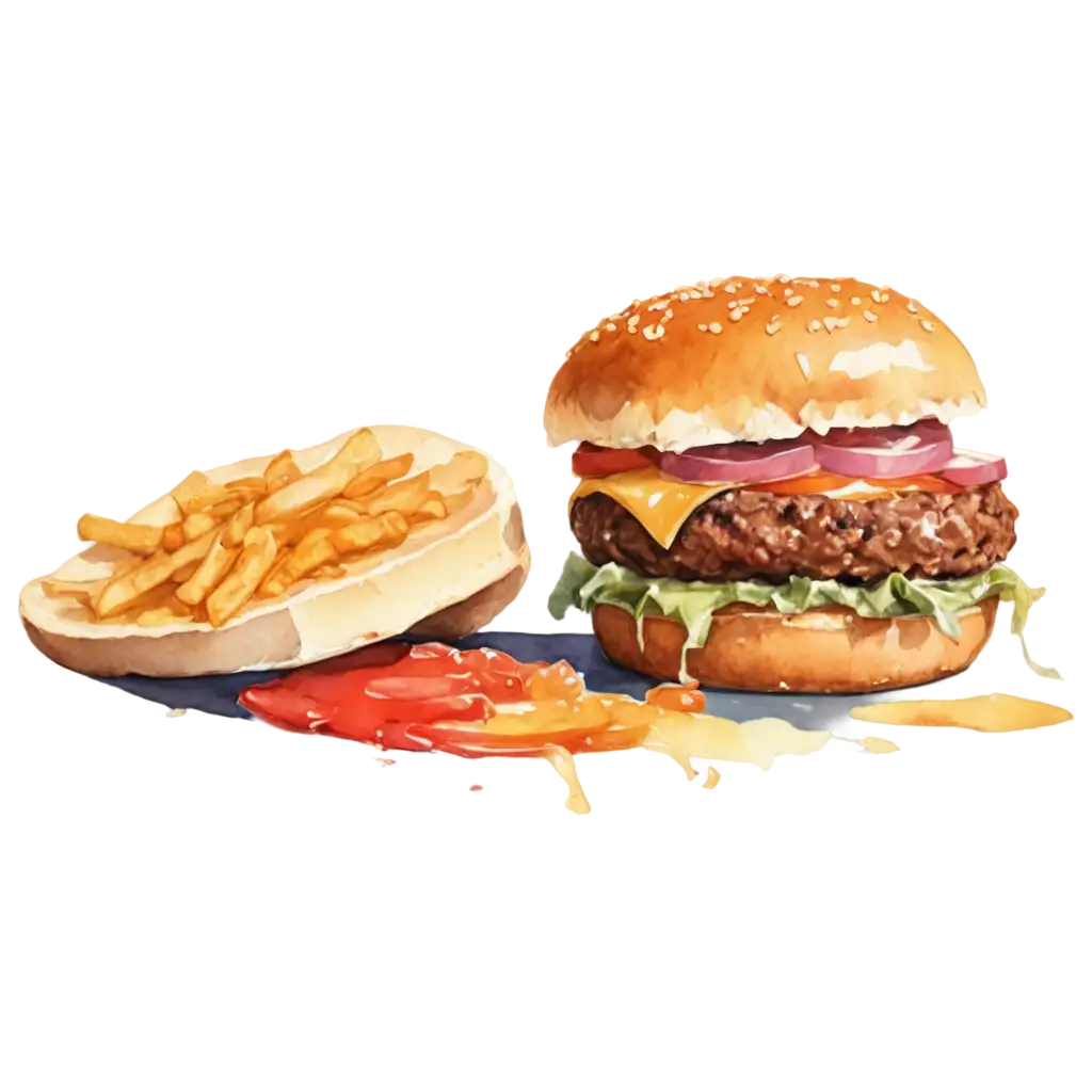 Watercolour-Painted-Style-Hamburger-PNG-Image-Delicious-Artistry-in-HighQuality-Format