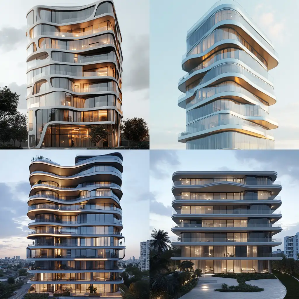 Modern-Residential-Building-with-Glass-Balconies-and-Parametric-Facade