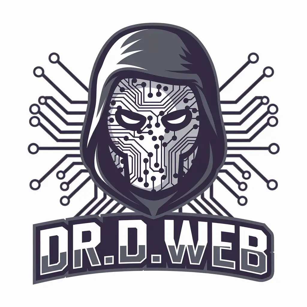 a vector logo design,with the text "DR.D.Web", main symbol:hacker mask,Moderate,clear background