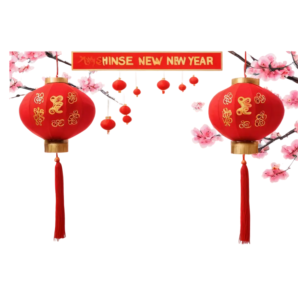 Chinese-New-Year-Greetings-PNG-Image-with-Red-Background-and-Traditional-Decorations