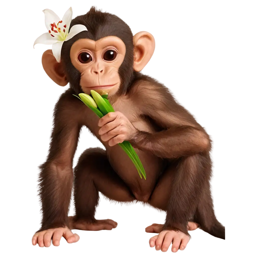 Beautiful-Monkey-with-Lily-Bouquet-PNG-HighQuality-Image-for-Multiple-Creative-Uses