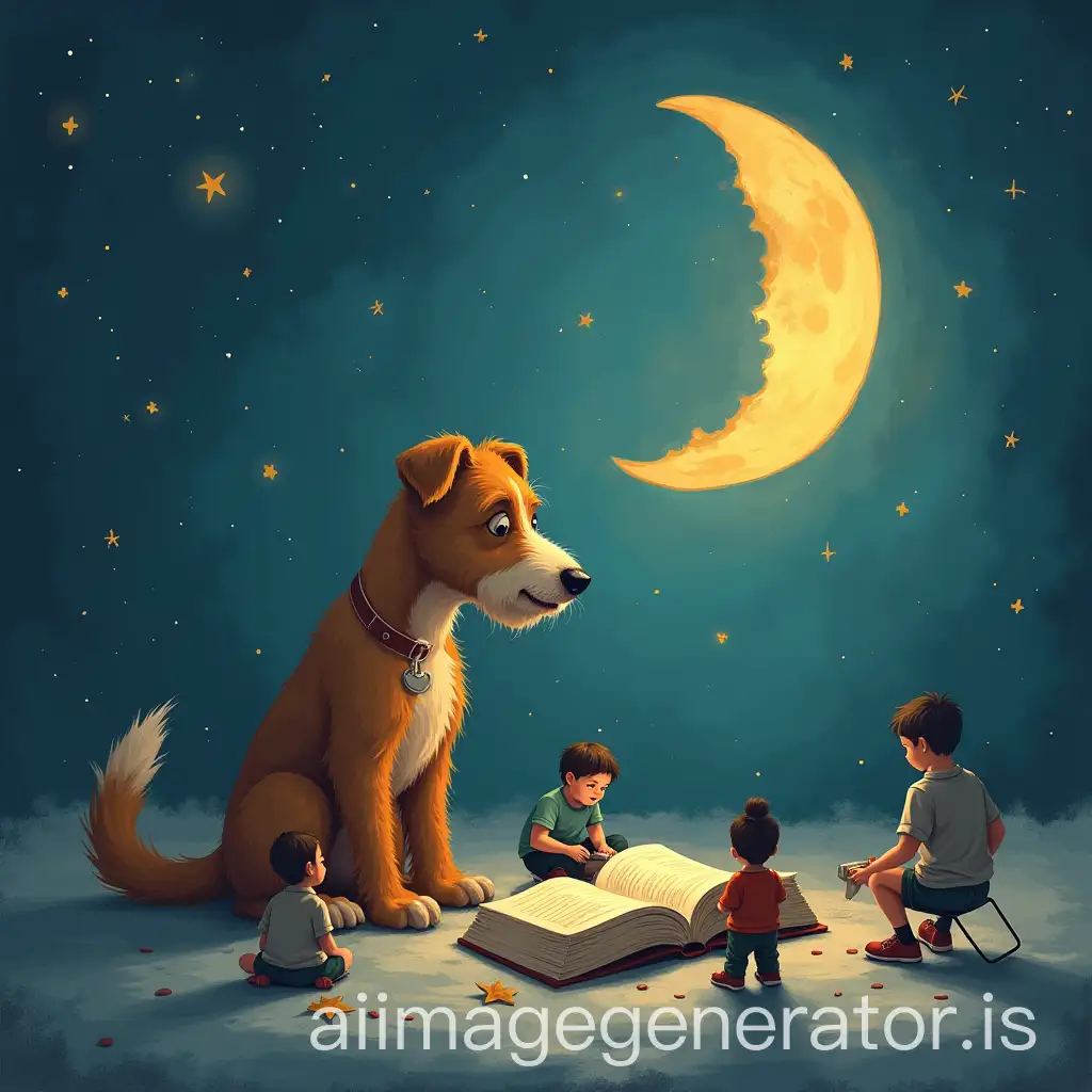 Dog-Reading-a-Book-on-the-Moon-with-People-Working-in-Schools