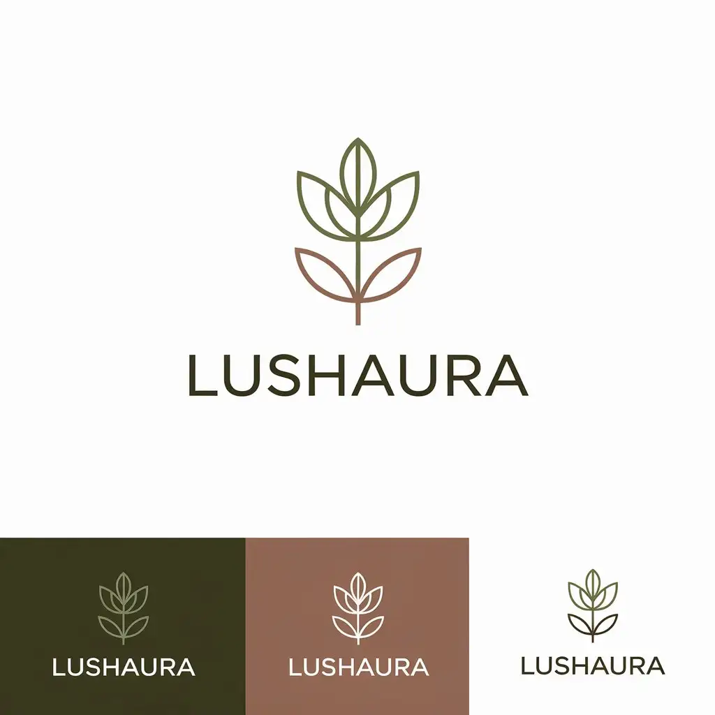 LOGO Design for LushAura Minimalistic Plant Icon with Green Brown Beige Color Palette