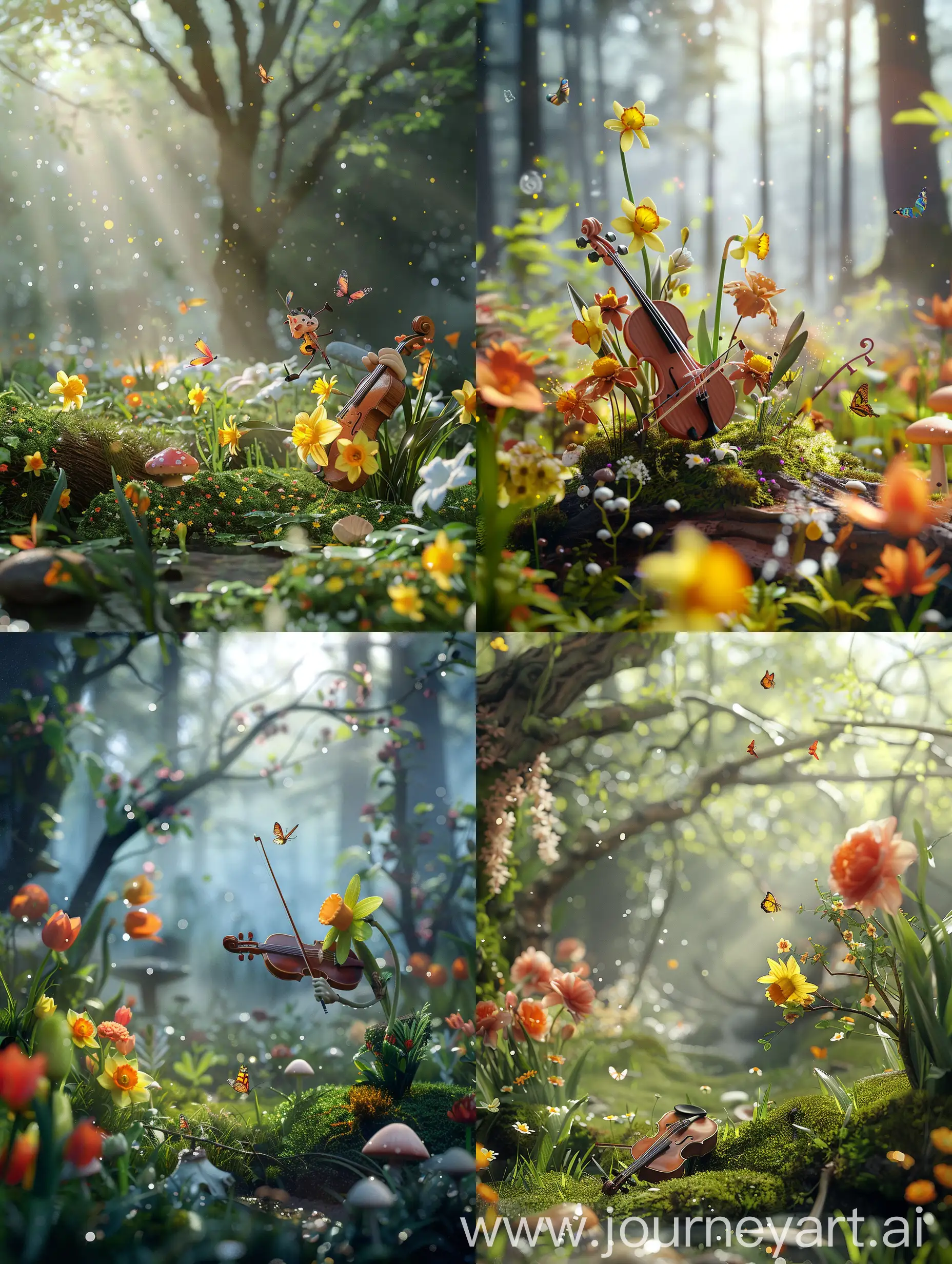 Enchanted-Forest-Spring-Flower-Band-Anthropomorphic-Daffodils-and-Tulips-Playing-Violin