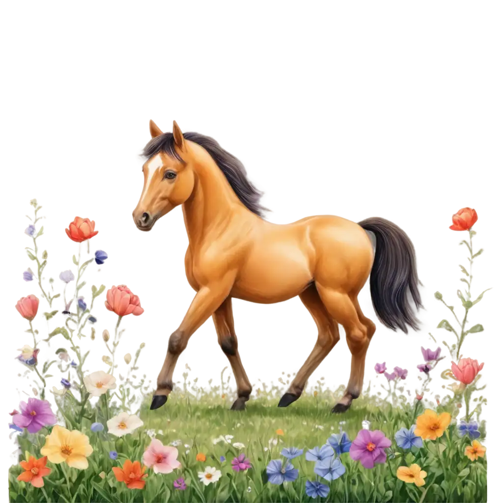 Small-Pretty-Horse-in-Field-of-Flowers-PNG-Illustration-A-Beautifully-Clear-Image-for-Your-Creative-Projects