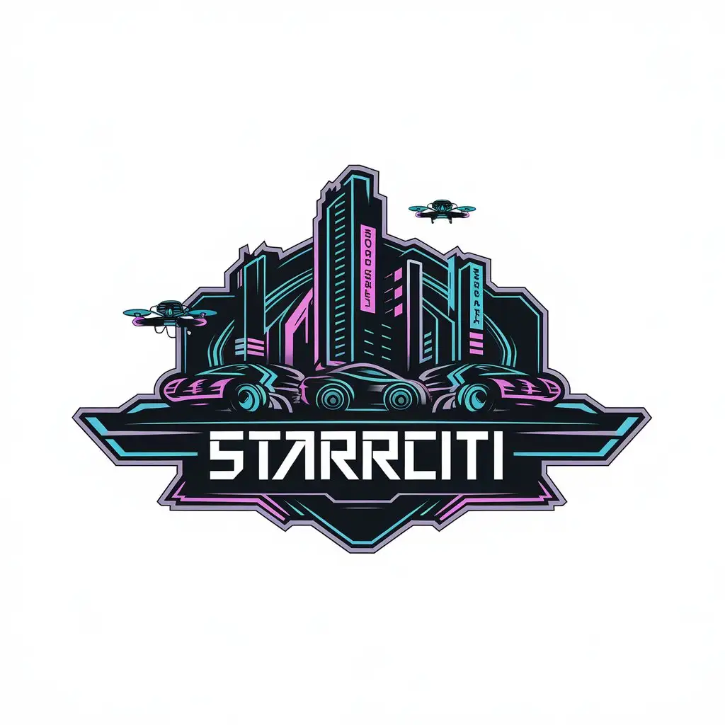 a vector logo design,with the text "Starrciti", main symbol:cyberpunk,Moderate,clear background