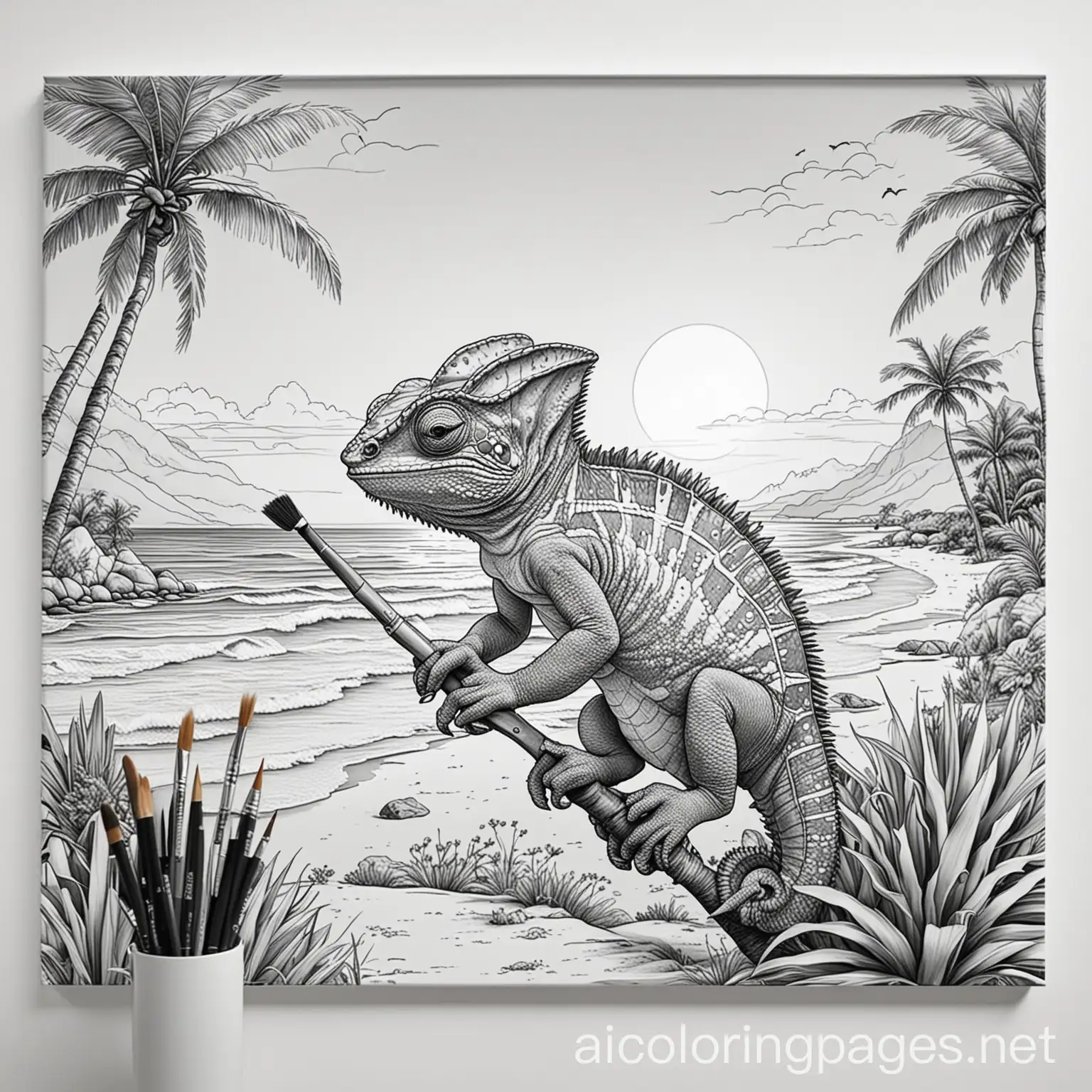 Chameleon-Artist-Painting-a-Tropical-Landscape