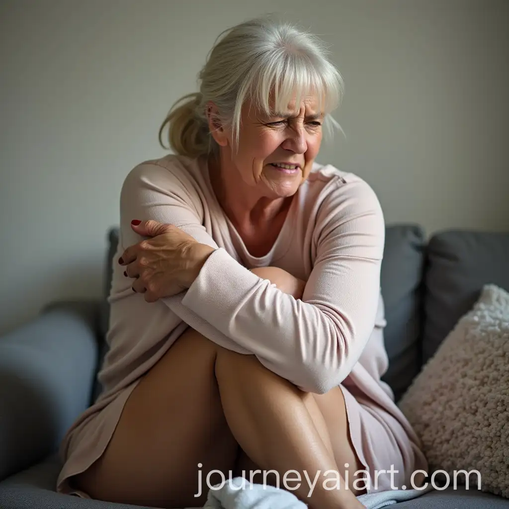 Elderly-Woman-in-Painful-Leg-Hug-from-Side-View