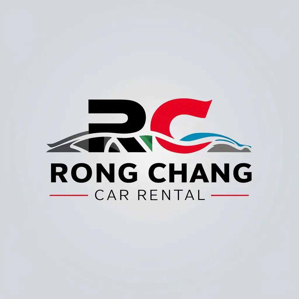 a vector logo design,with the text "Rong Chang car rental", main symbol:car letters colorful smooth,complex,be used in car industry,clear background