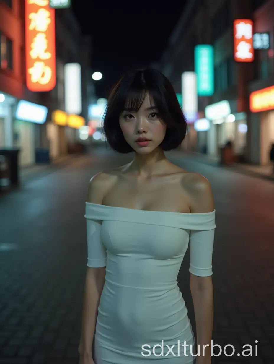 Confident-18YearOld-Taiwan-Girl-in-White-Dress-Urban-Night-Scene