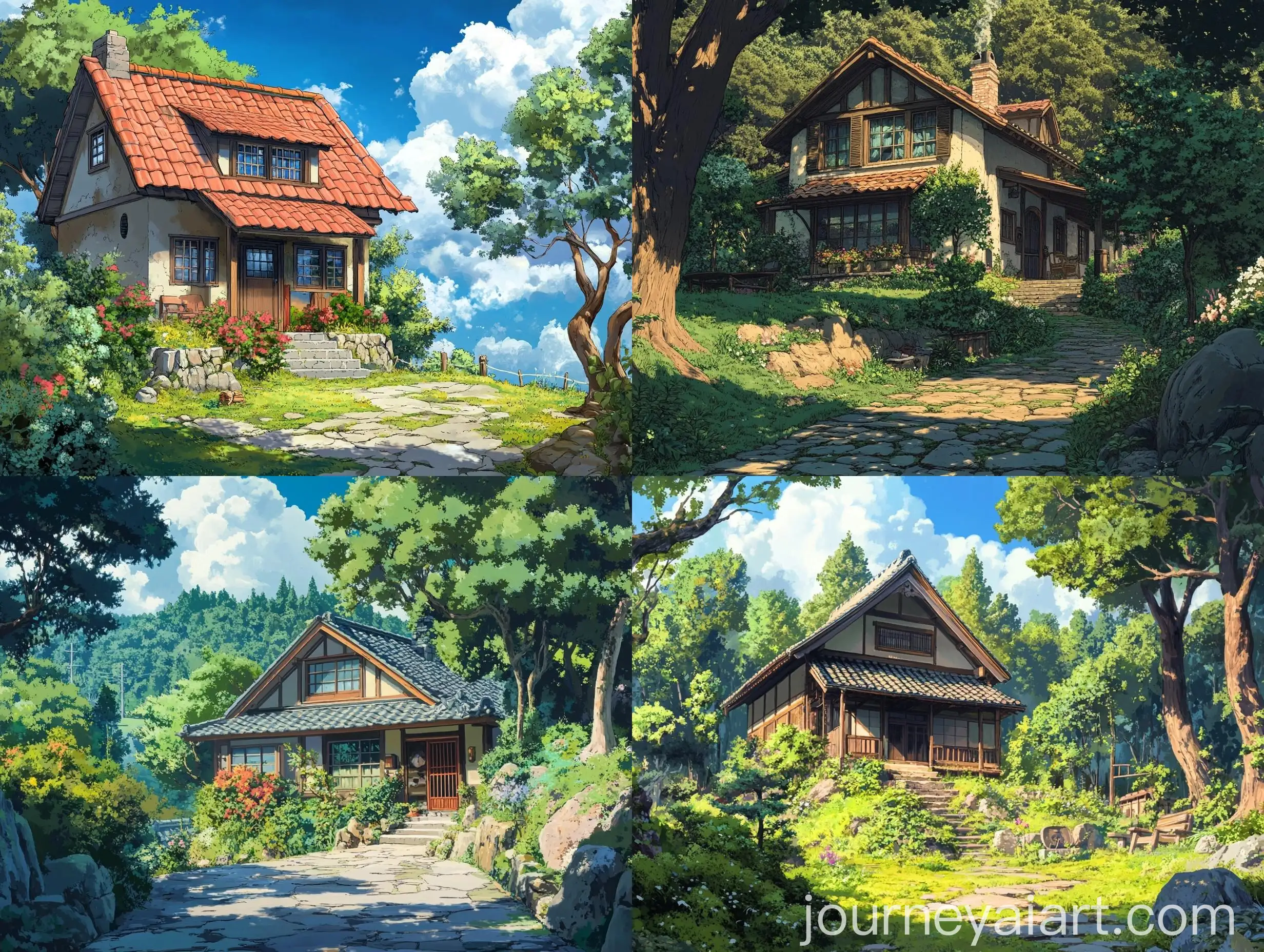 Studio-Ghibli-Inspired-Digital-Art-Tranquil-House-and-Tree-Landscape