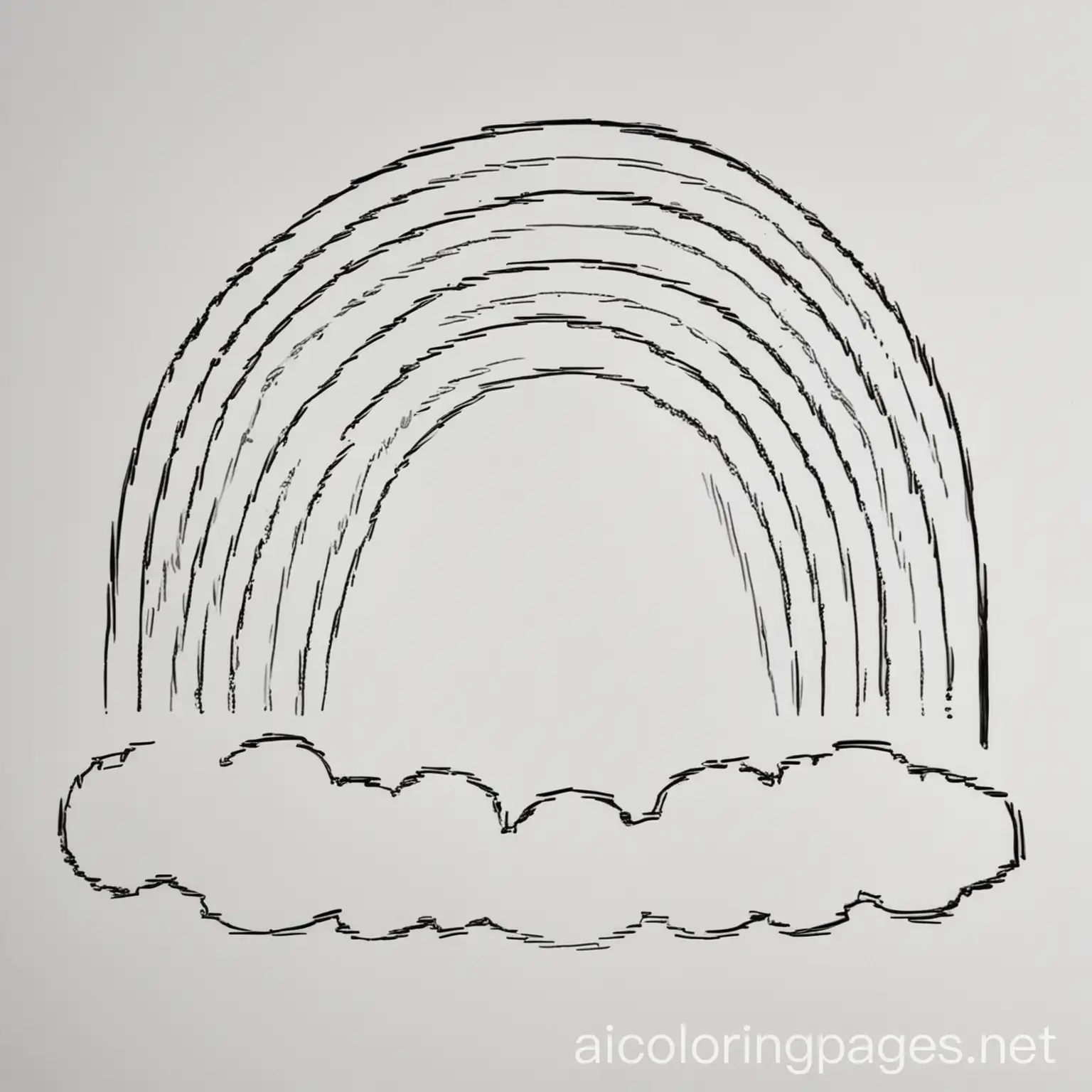 Rainbow, Coloring Page, black and white, line art, white background, Simplicity, Ample White Space. The background of the coloring page is plain white to make it easy for young children to color within the lines. The outlines of all the subjects are easy to distinguish, making it simple for kids to color without too much difficulty