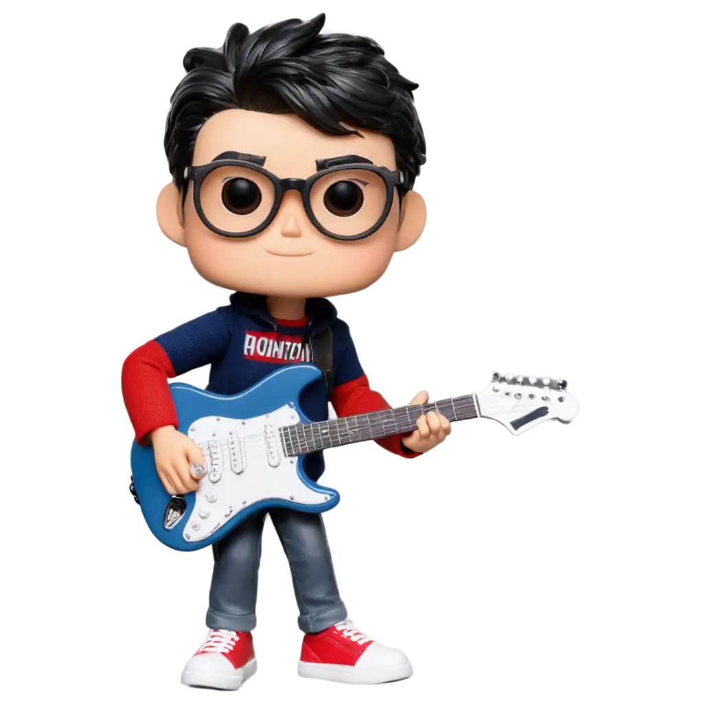 Funko-Pop-PNG-Image-of-a-Boy-with-Electric-Guitar-Round-Glasses-and-Red-Sweater-HighQuality-PNG-for-Digital-Use