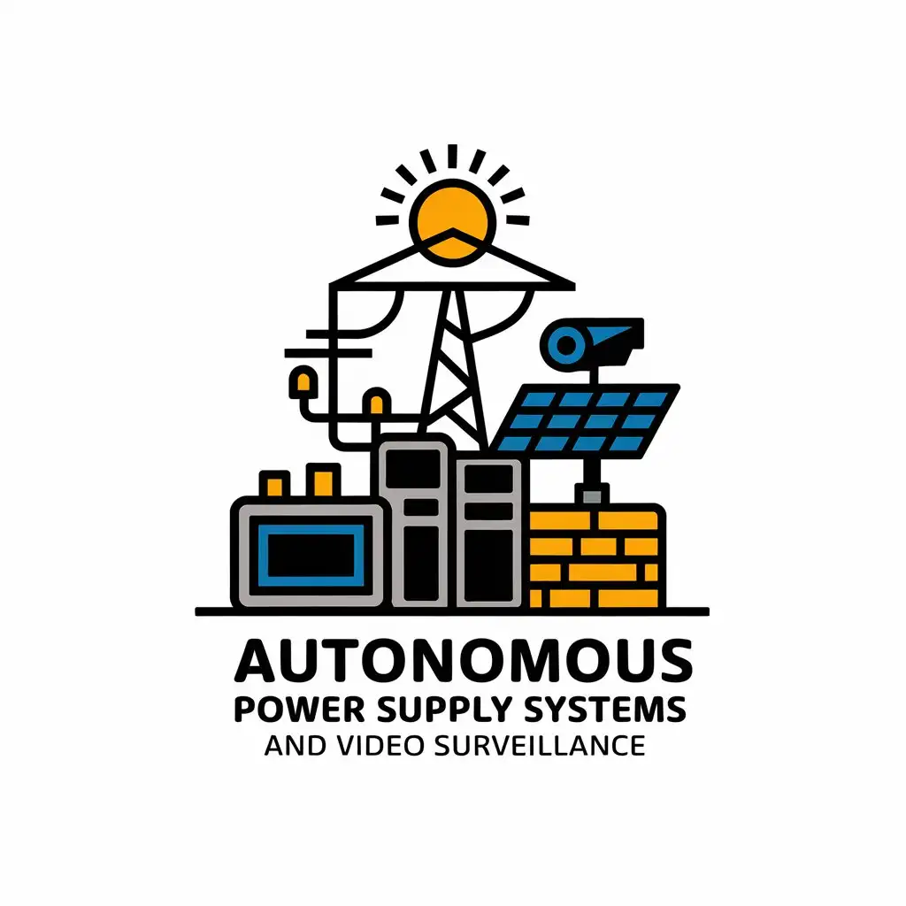 LOGO Design for Autonomous Power Supply Systems and Video Surveillance Electric Pole Inverter Battery Solar Panel and Camera Elements