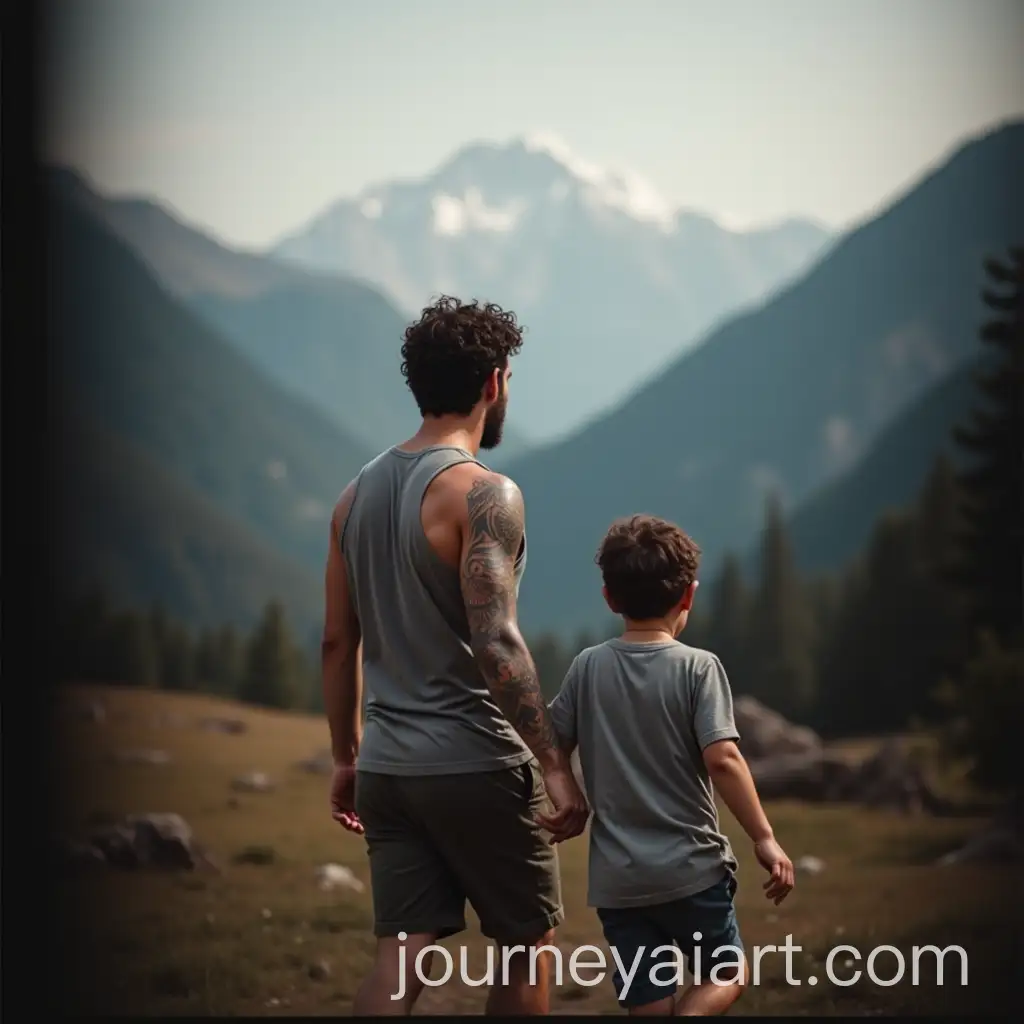 Father-and-Son-Walking-in-the-Mountains-with-Tattooed-Arm
