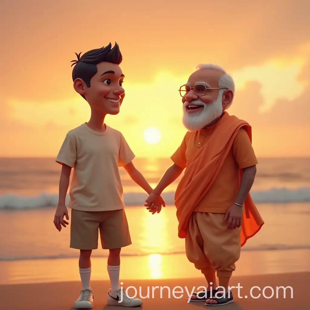 Cristiano-Ronaldo-and-Narendra-Modi-Enjoying-a-Playful-Moment-on-a-Sunset-Beach