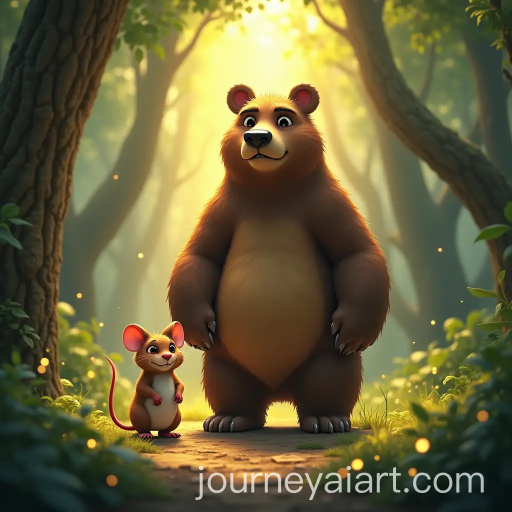 Curious-Mouse-and-Majestic-Bear-in-Enchanted-Forest