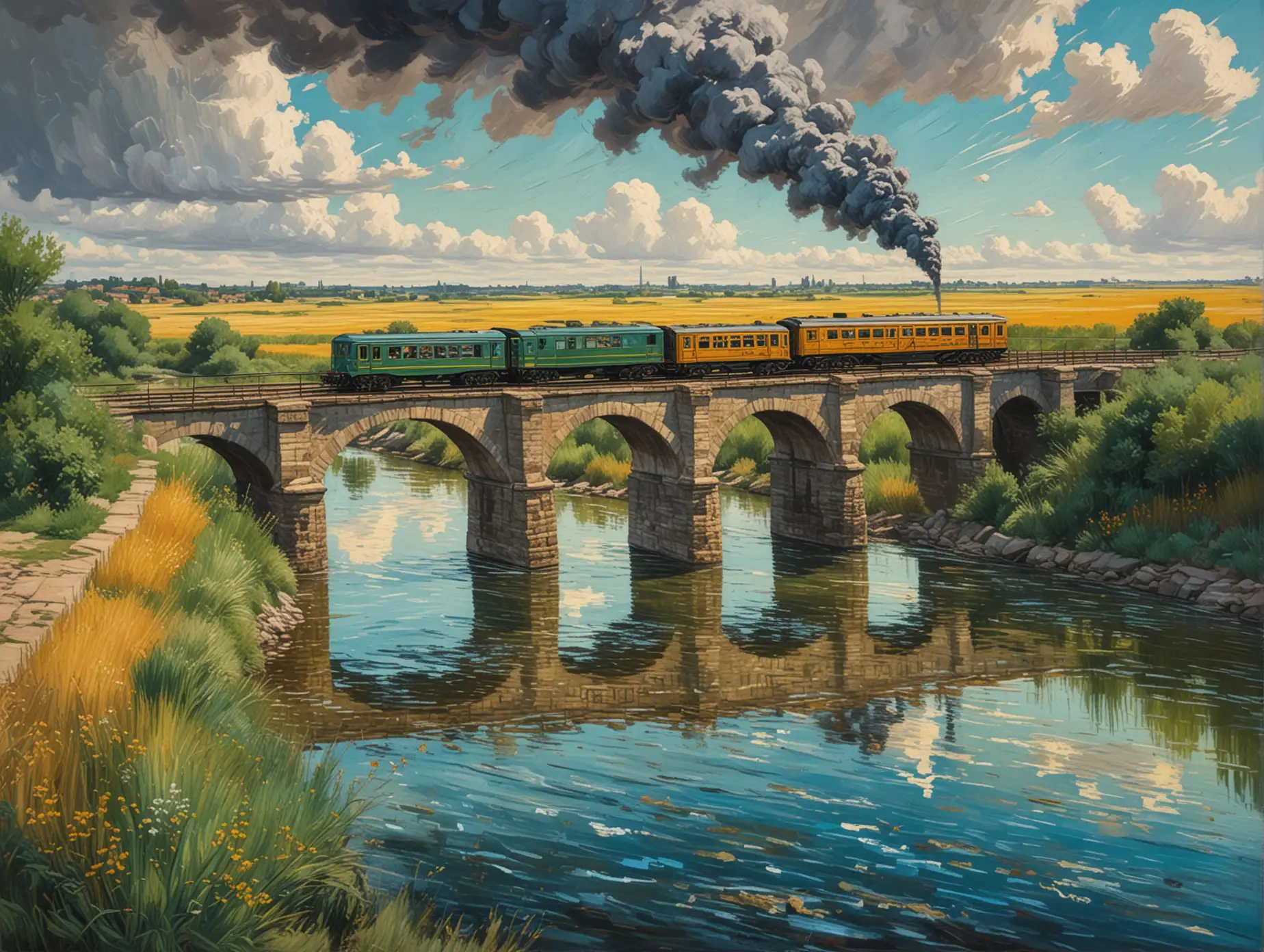 Train-Crossing-a-Stone-Bridge-Over-a-Serene-River-in-Van-Gogh-Style