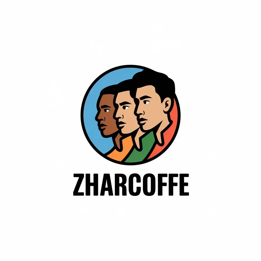 LOGO-Design-For-ZHARCOFFE-Three-Male-Faces-of-Different-Nationalities-Turned-Left-Diversity-Theme