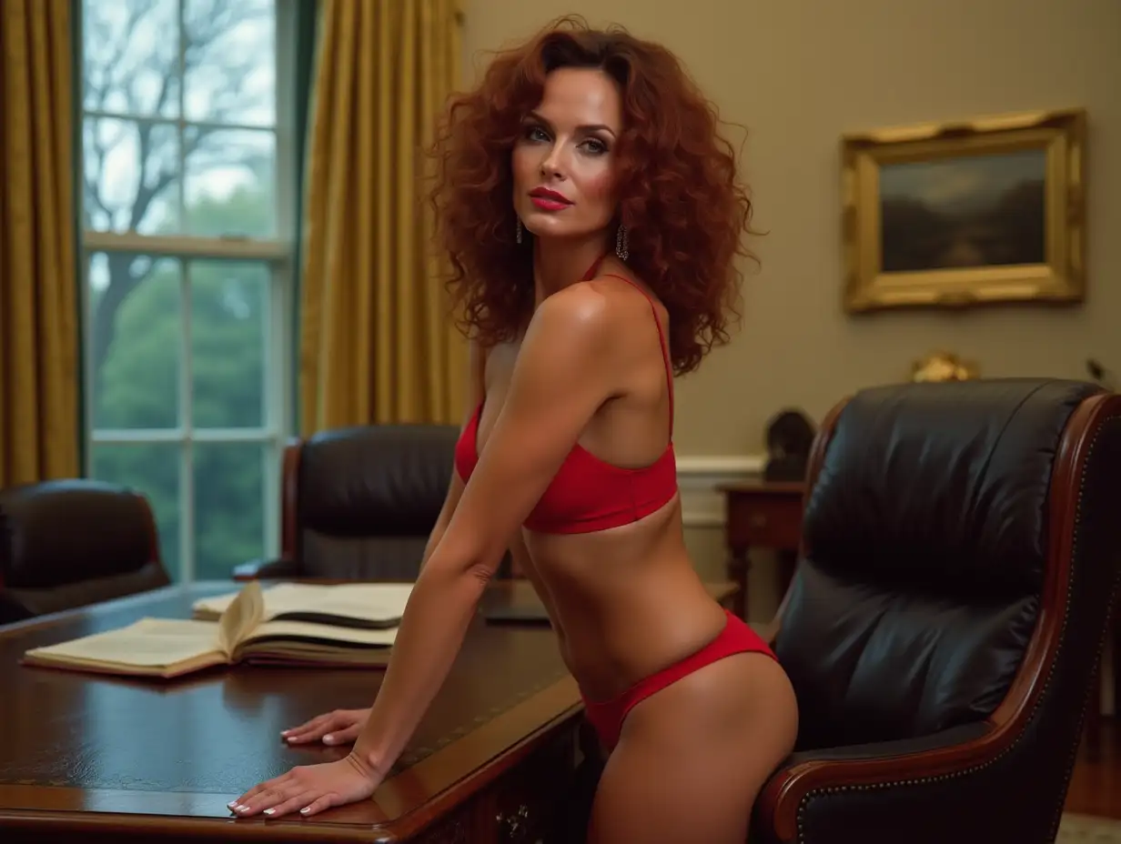 Voluptuous-Woman-in-Bikini-Posing-in-the-Oval-Office-for-a-Calendar-Photoshoot