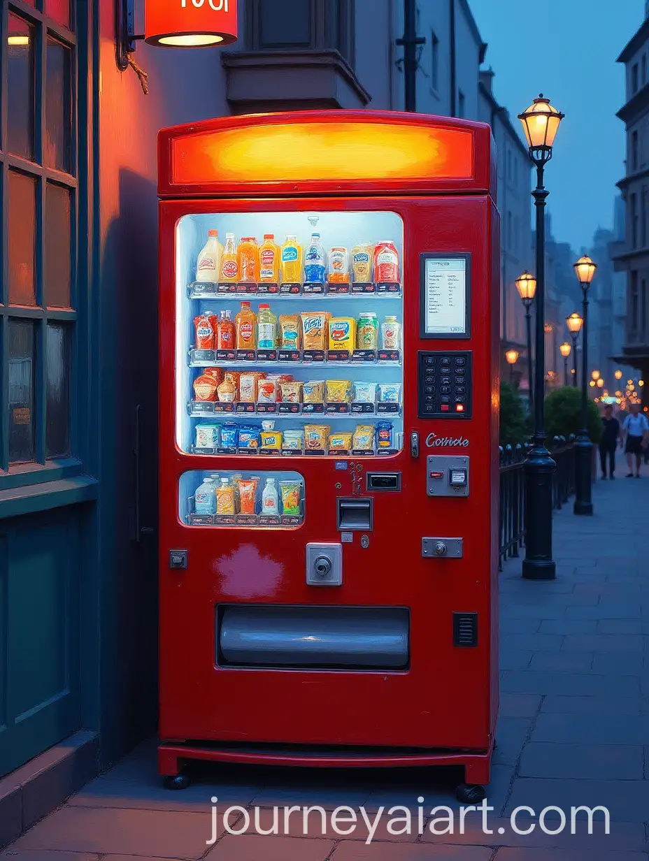 Expressionist-Painting-of-a-Vending-Machine-in-UK-Daylight-with-Neon-Lights
