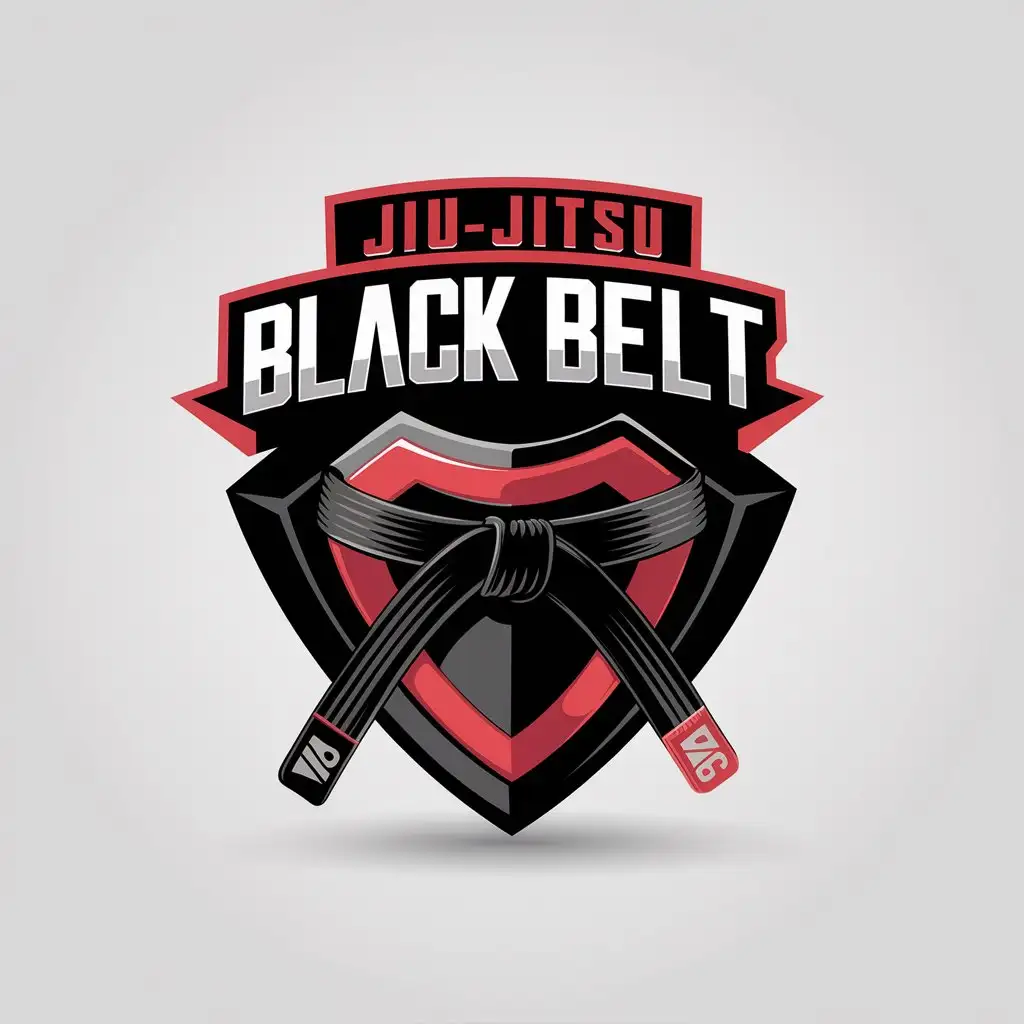 LOGO Design for JiuJitsu Black Belt Red and Black Shield with 3D Text