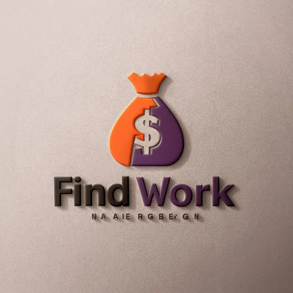 LOGO Design For Find Work Orange and Purple Money Bag Symbol in a Minimalistic Style for Finance Industry