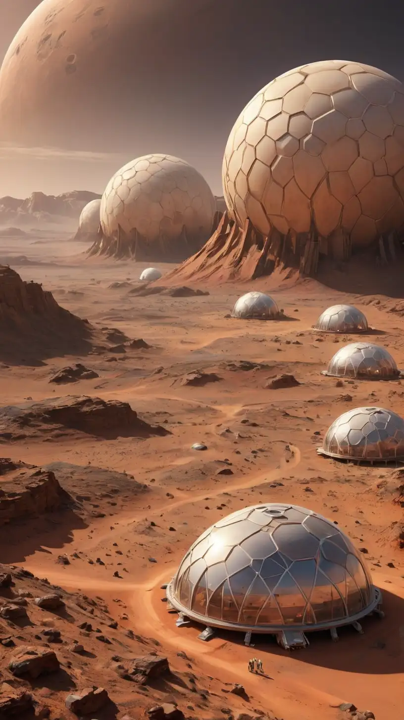 Mars Habitat with SemiRound Domes and Central Structure