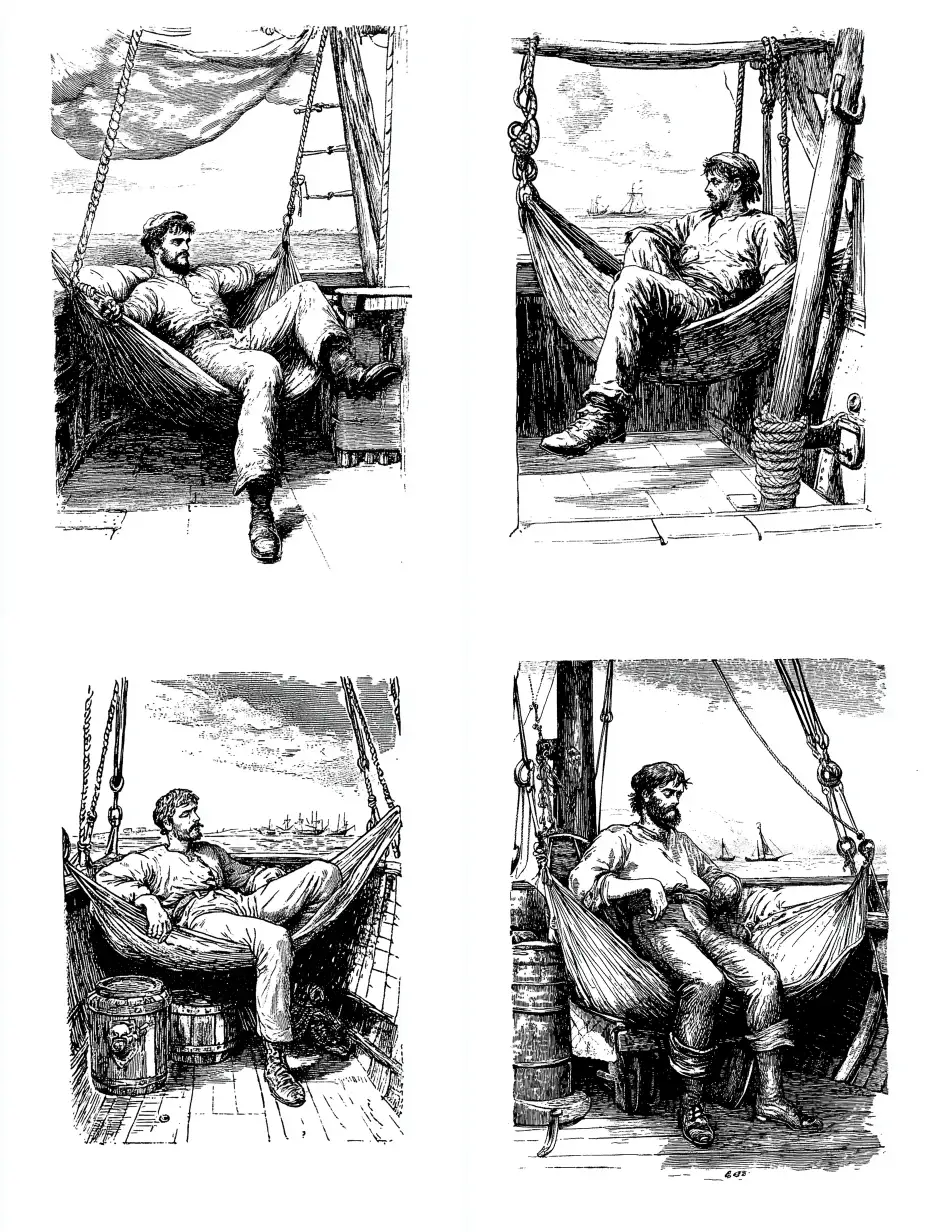 19th-Century-Seasick-British-Sailor-Resting-in-Hammock-Below-Deck-on-Ship