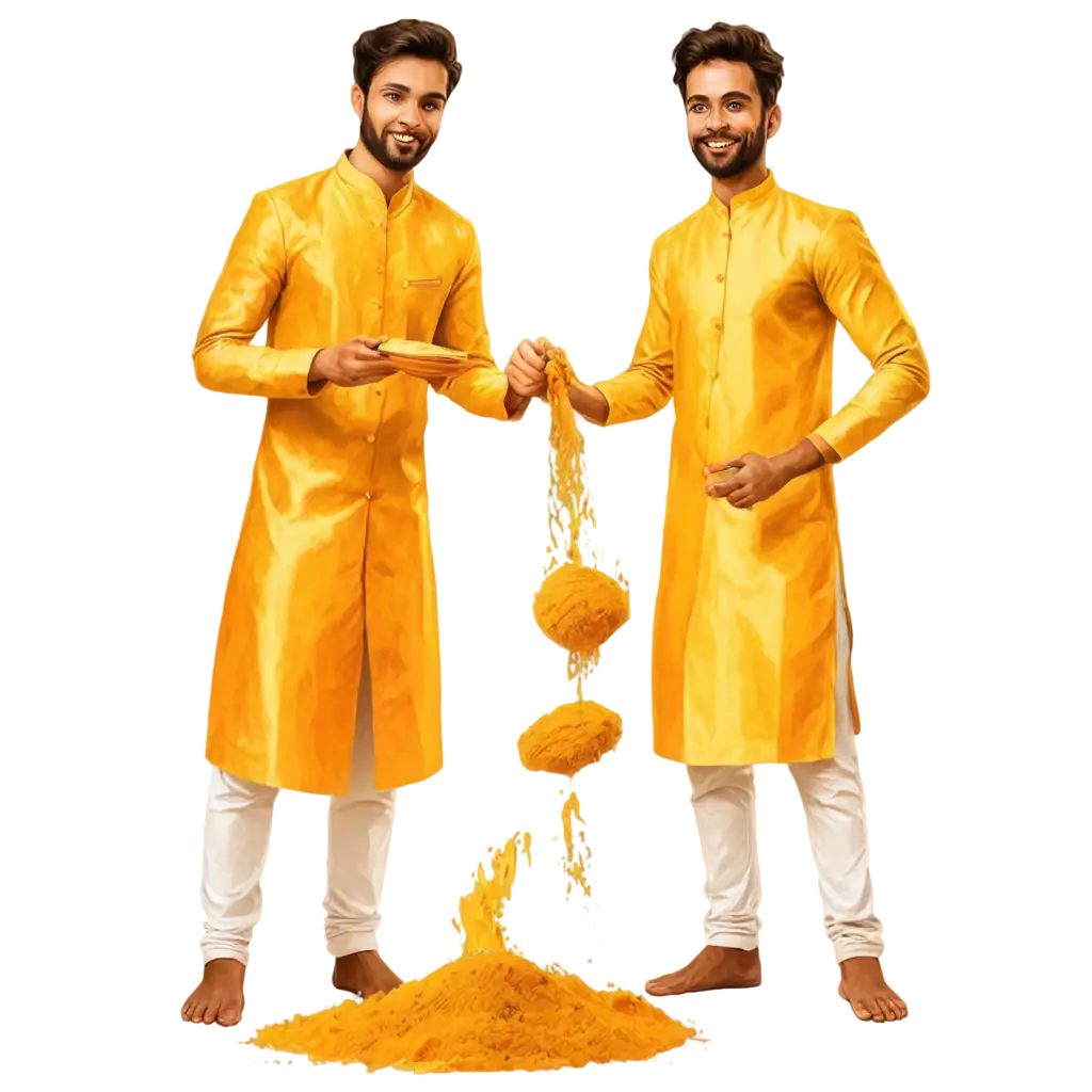 Indian-Haldi-Ceremony-Cartoon-PNG-Image-Wedding-Illustration