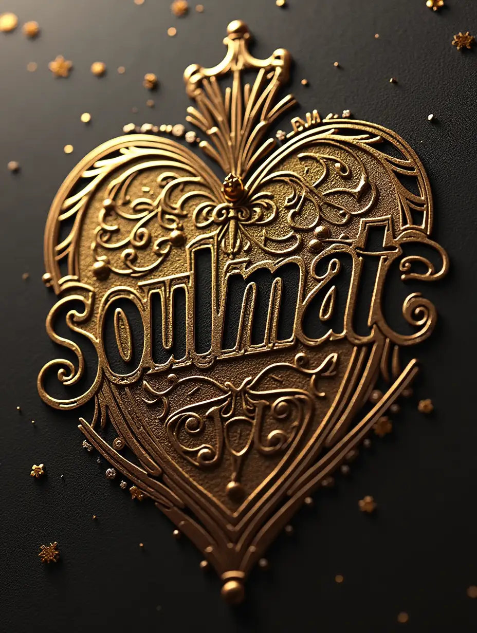 Create metalic gold embossed text art for 'Soulmate Premium'