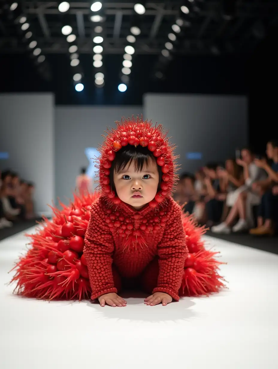 Baby-Girl-in-Rambutan-Fruit-Fashion-Suit-on-HighFashion-Runway