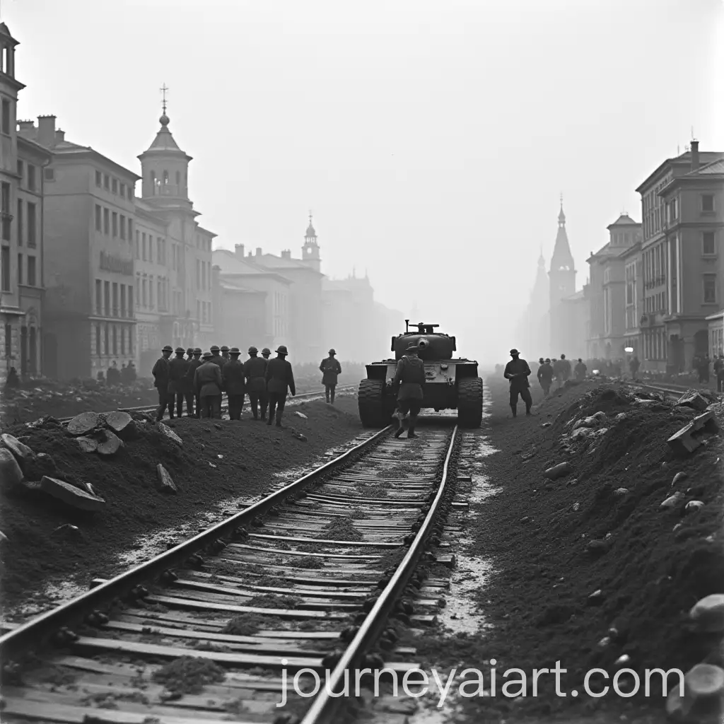 Polish-Soldiers-Defending-Warsaw-on-a-World-War-I-Battlefield-with-Ruined-Buildings-and-Tanks
