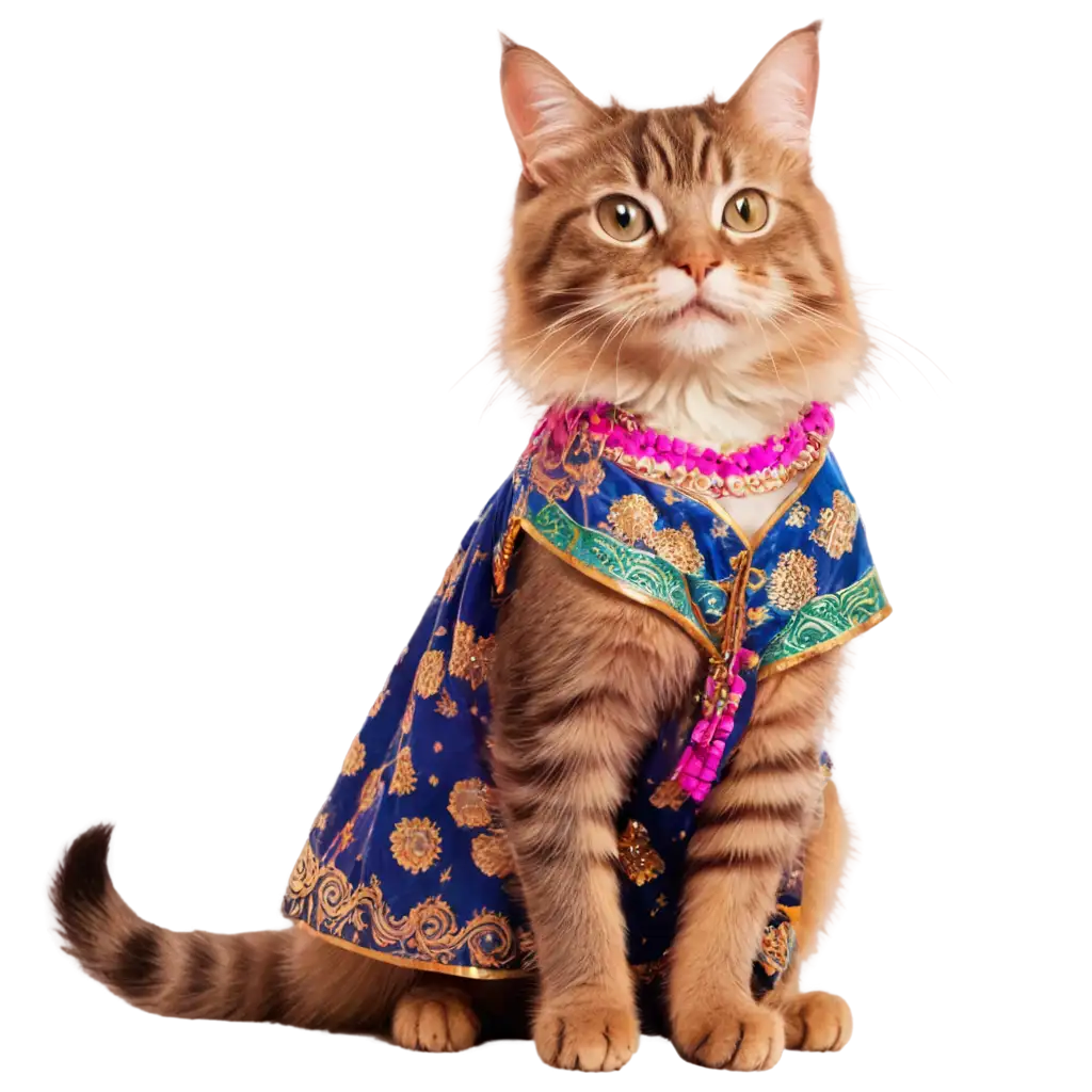 Cute-Fluffy-Cat-in-Diwali-Outfit-PNG-Perfect-for-Festive-Digital-Projects