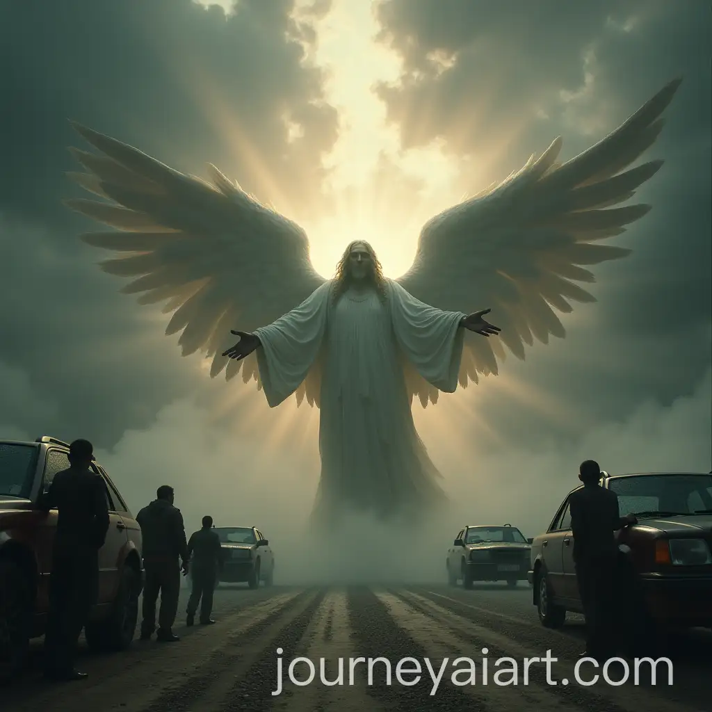 Angel-Descending-from-the-Heavens-Confusing-Onlookers-Outside-Cars