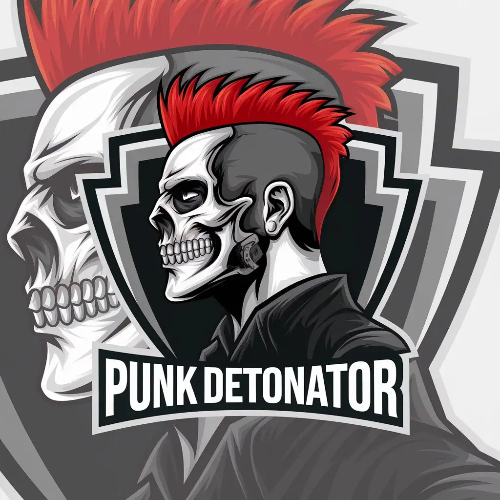 LOGO Design for Punk Detonator Red Skull Mask Profile View in 4K Realism