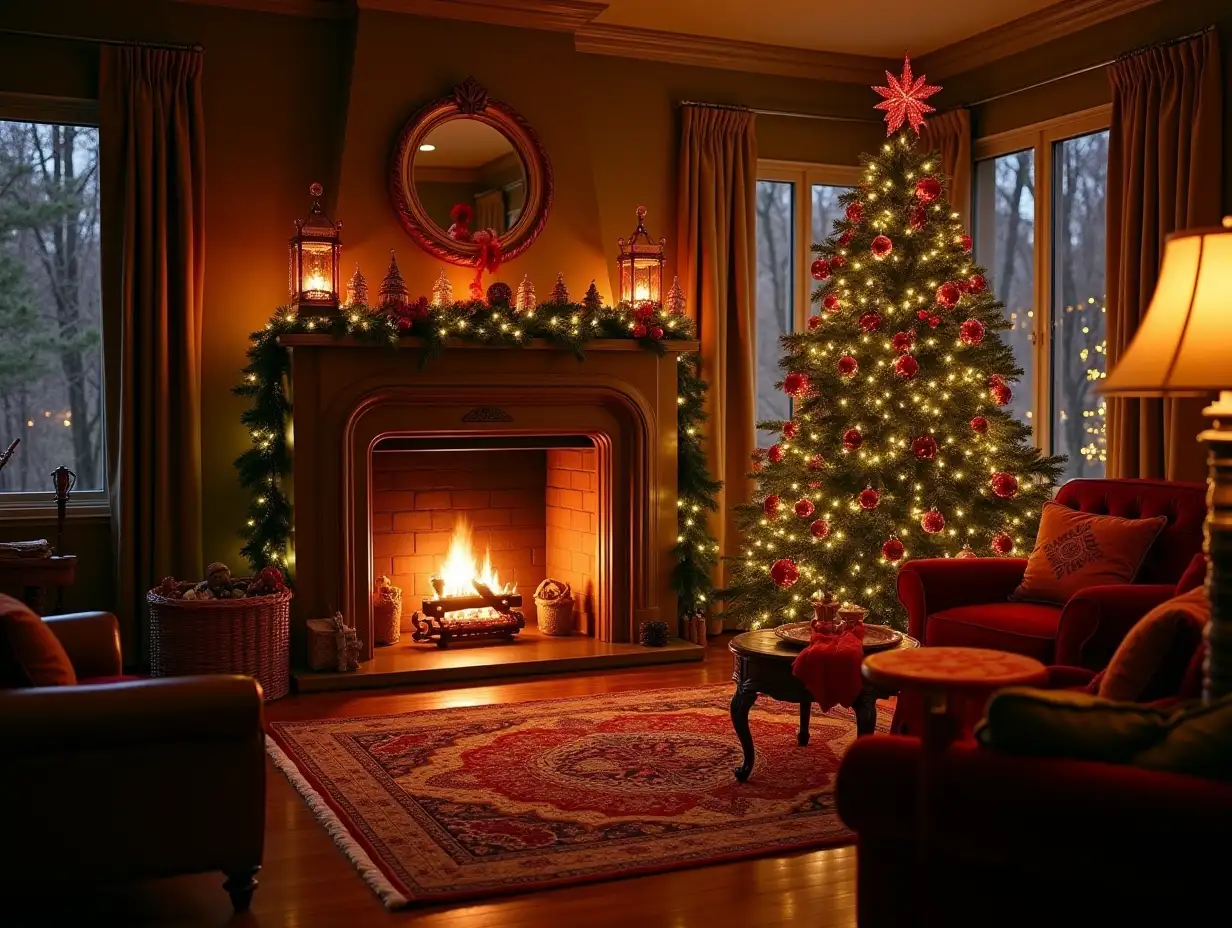 A beautiful interior, ambience,Christmas decoration, fireplace  