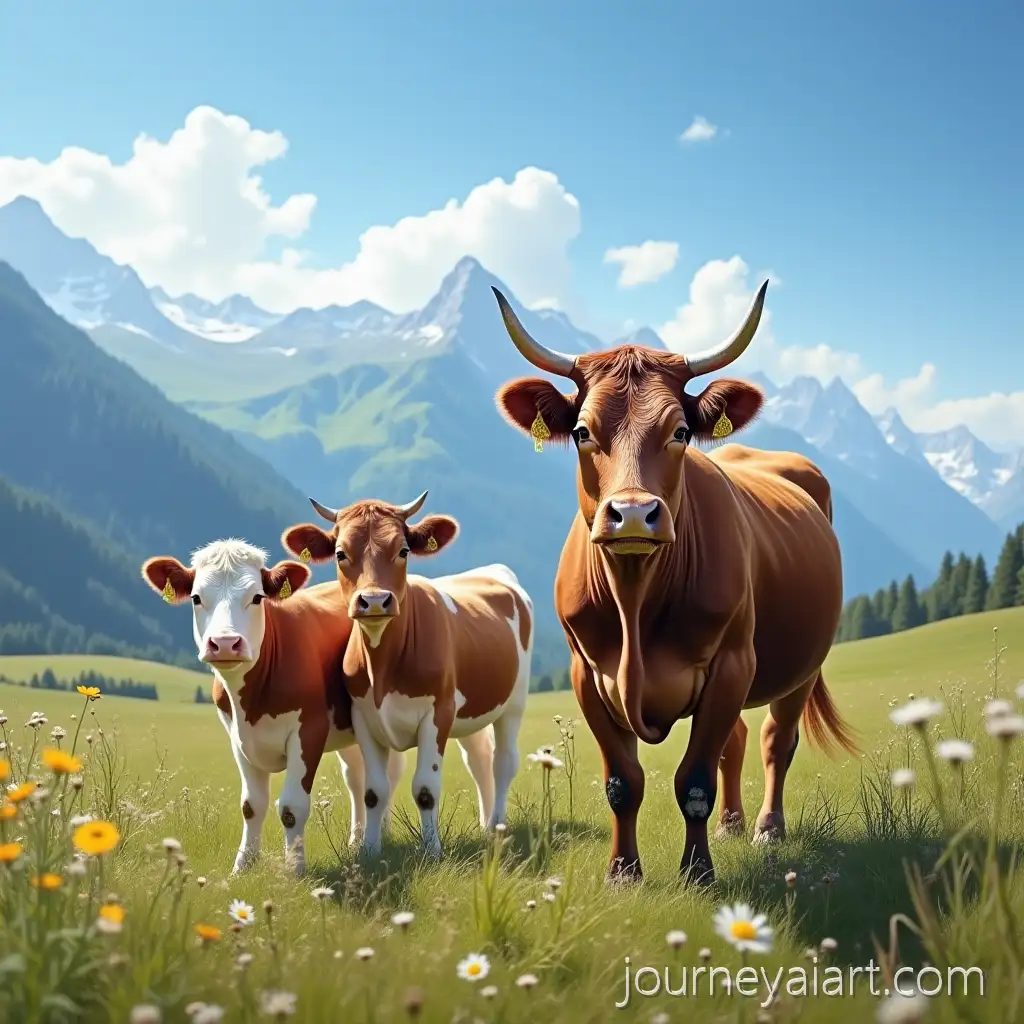 Swiss-Alpine-Scene-with-Cows-Cowbells-and-Traditional-SwissSwiss-Alps-Cows-and-Bells-Costumes-under-the-Sun
