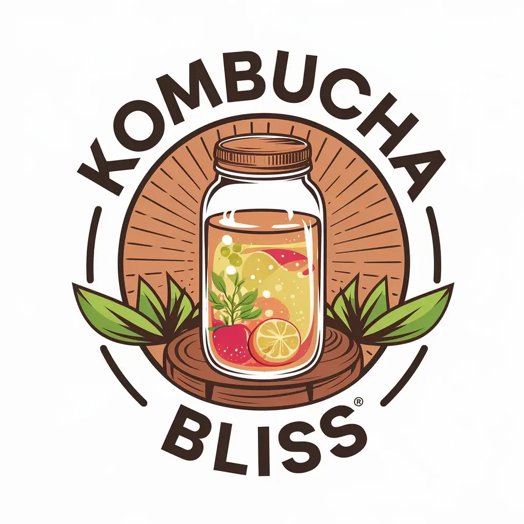 LOGO Design for Kombucha Bliss Vector Logo Featuring Glass Jar with Fruits on a Clear Background