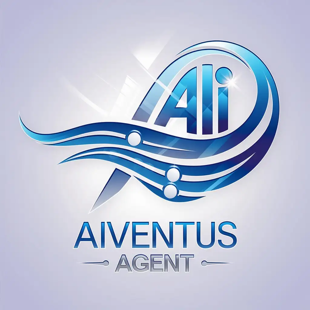 LOGO Design for AIventus Agent Sleek Dynamic Blue Silver Wave Motif with AI Elements and Futuristic Appeal